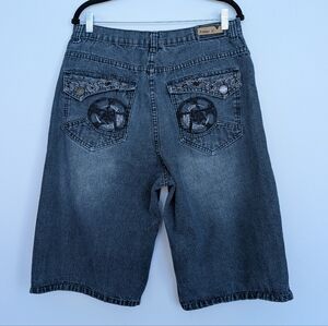 Vintage Y2K Indigo 30 Denim Bermuda Shorts Embroidered Pockets Sz 36 Gorpcore